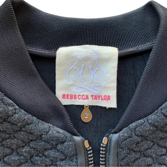 Rebecca Taylor Quilted Lace Leather Trim Zip Sleeveless Vest Jacket Black Size 2 - Picture 5 of 6